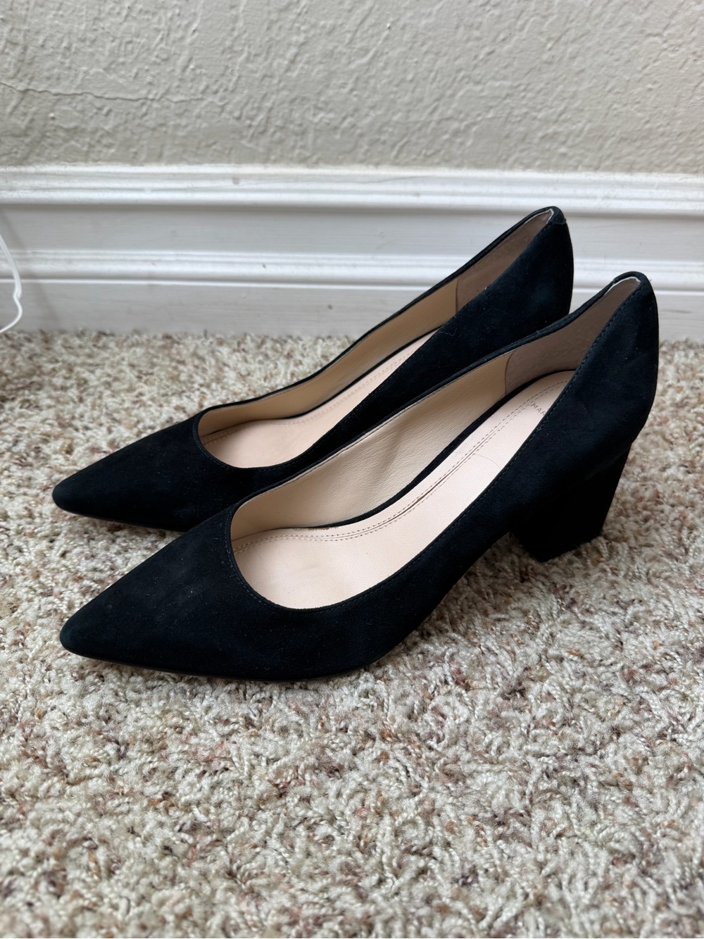 Marc Fisher Black Suede Pointed Toe Block Heel Pumps